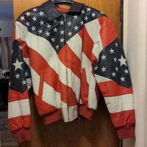 Red White and Blue American Flag Leather Jacket